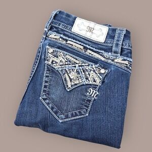 Miss Me Size‎ 27 Boot Cut Jeans Women's Embroidered Flap Pockets Thick Stitching